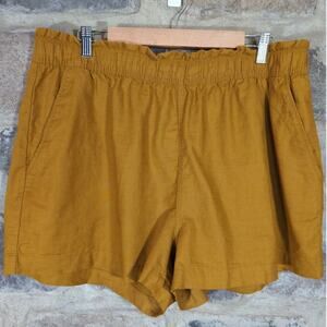 H&M Linen Blend Paper Bag Waist Shorts Mustard Brown‎ Woman's Size XL Loose Fit